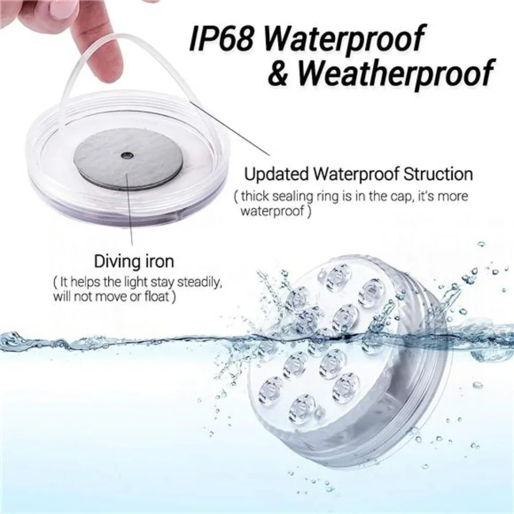 Submersible LED Lights with Remote RF(164ft),Full Waterproof Pool Lights